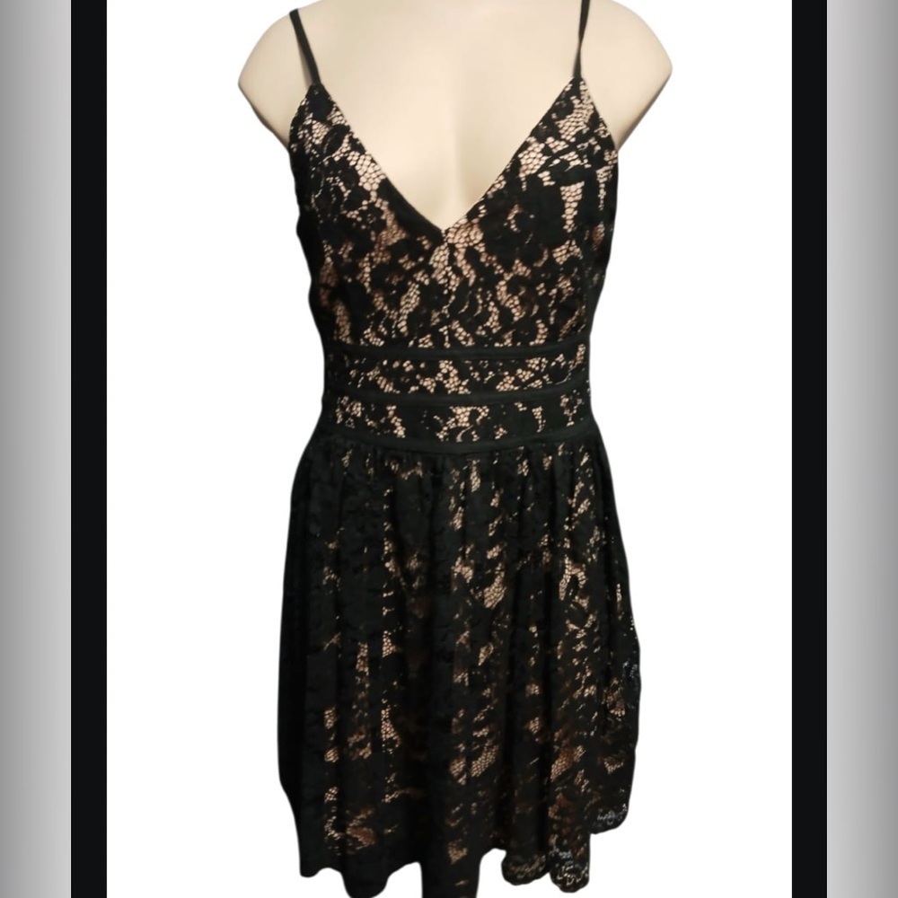 Mystic Black and Cream Lace Mini Dress